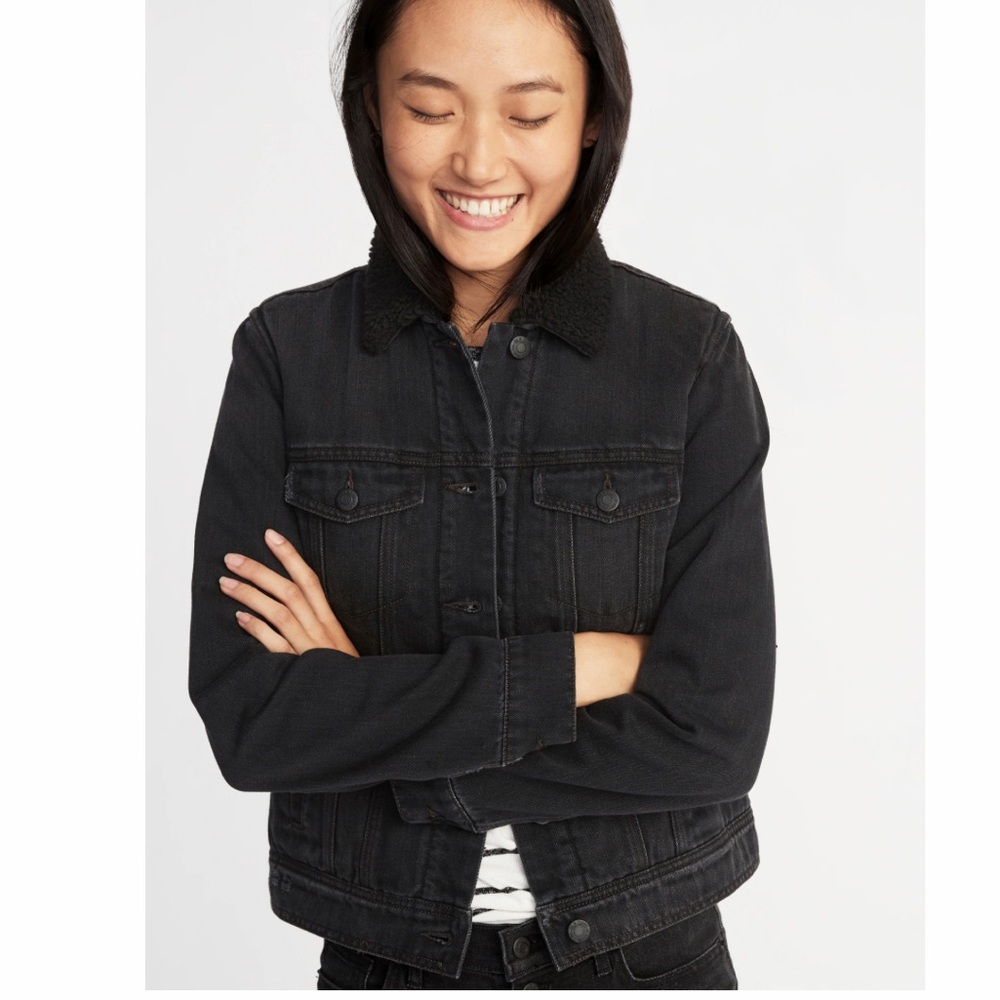 Old Navy Sherpa-Lined Black Denim Jacket